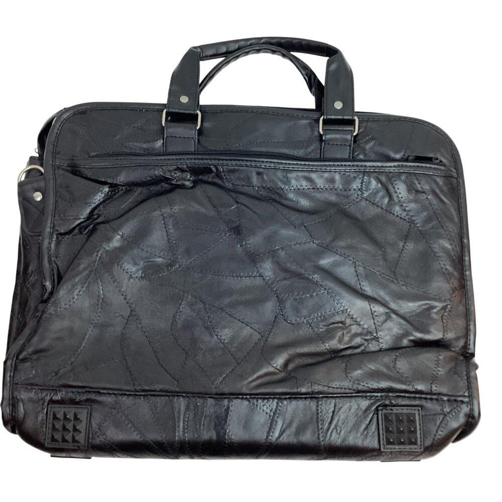 Genuine Leather Black Laptop Bag With Multiple Compartments & Handles - Picture 2 of 9